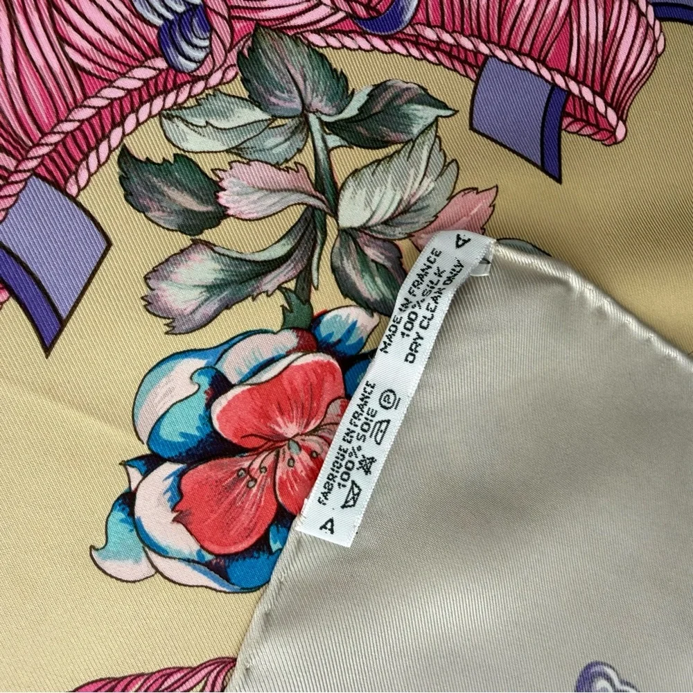 Hermes Floral Bouquet Silk Scarf in Cream Pink Blue